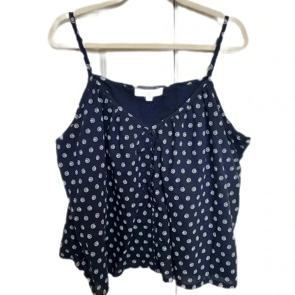 LOFT tank top navy blue with white pattern